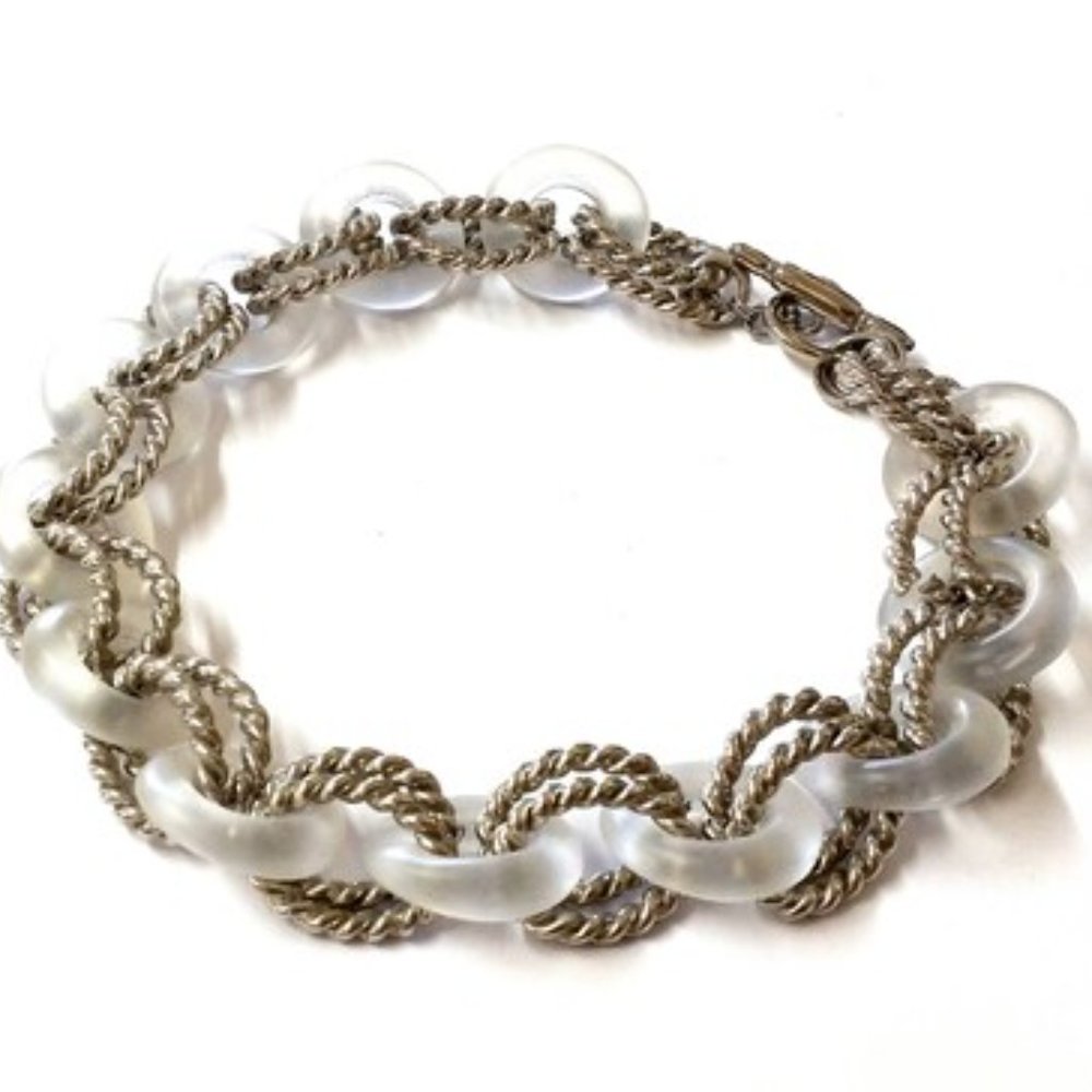 Vintage Kenneth Lane Silver Rope and Brushed Lucite Link Choker / Necklace